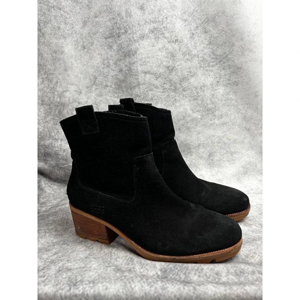 Sorel Women's Cate Pull On Black‎ Suede Ankle Boot in Black Size 10